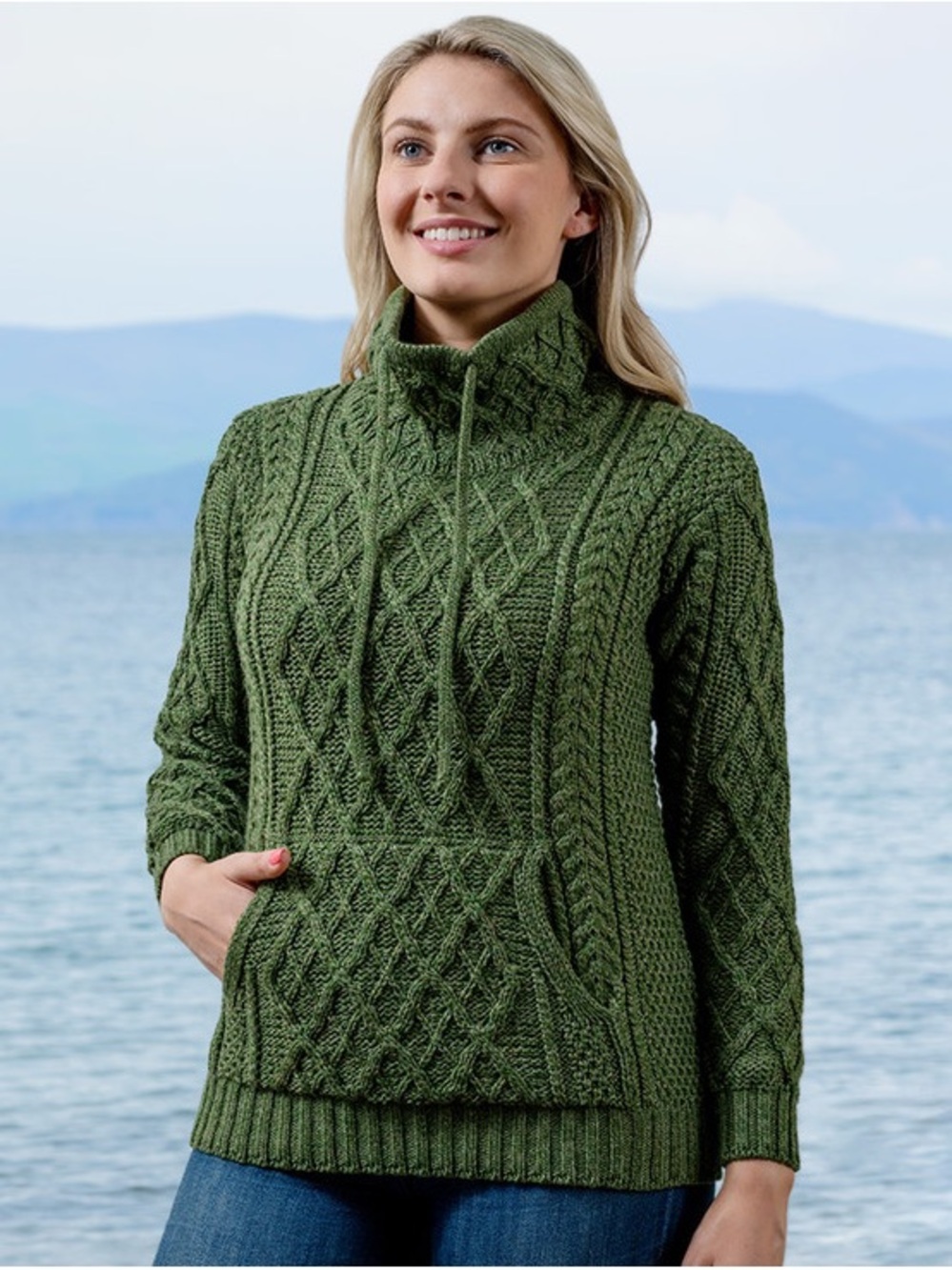 Aran Sweater Market Ladies Super Soft Drawstring Sweater With Pouch Pocket XL